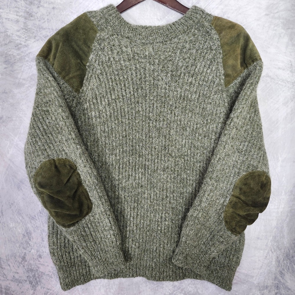 Vintage Niffi 100% Pure Wool Commando Sweater Large Green Suede Made in England